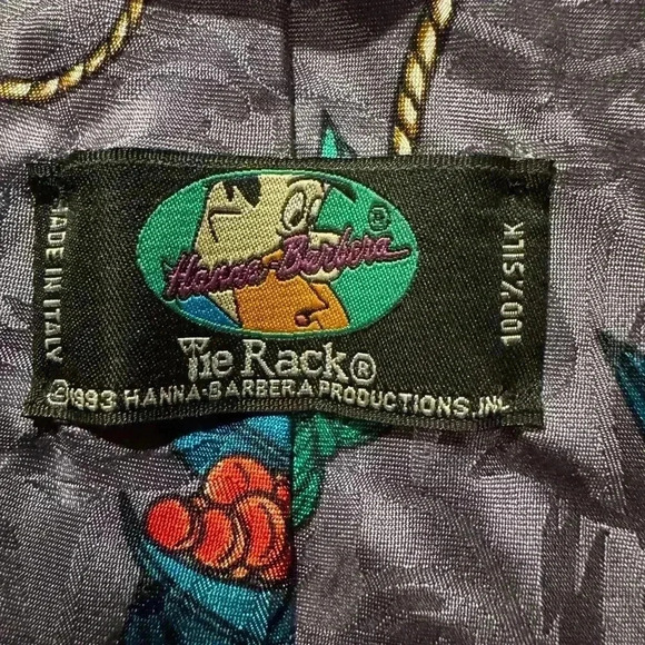 The Flintstones Fred Hanna Barbera Neck Tie 1993 100% Silk Made in Italy - Picture 2 of 2